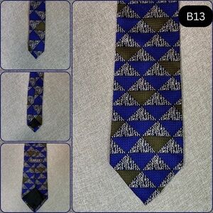 Caravaggio Italy Pure Silk Geometric Tie Blue/Olive